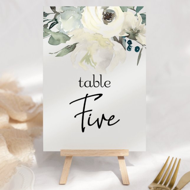Ivory White Roses Floral Wedding Table Number (Creator Uploaded)