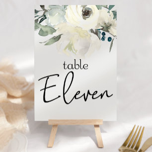 Ivory White Roses Floral Wedding Table Number