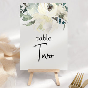 Ivory White Roses Floral Wedding Table Number