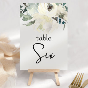 Ivory White Roses Floral Wedding Table Number