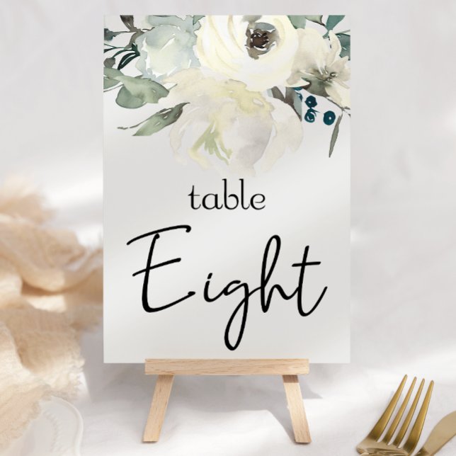 Ivory White Roses Floral Wedding Table Number (Creator Uploaded)