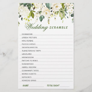 Ivory White Roses Greenery Bridal Shower Game