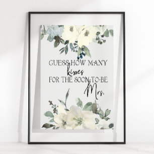 Ivory White Roses Guess How Many Kisses Game Poster