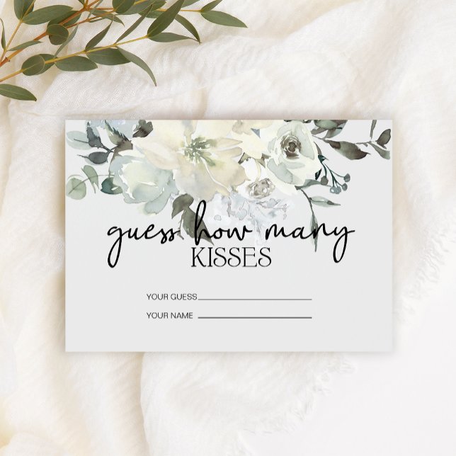 Ivory White Roses How Many Kisses Bridal Game Enclosure Card (Creator Uploaded)