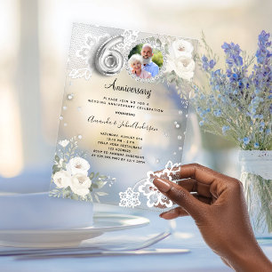 Ivory white roses sage green wedding luxury acrylic invitations