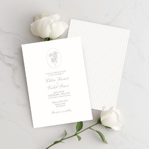 Ivory White & Sand   Stripe Floral Wedding  Invitation