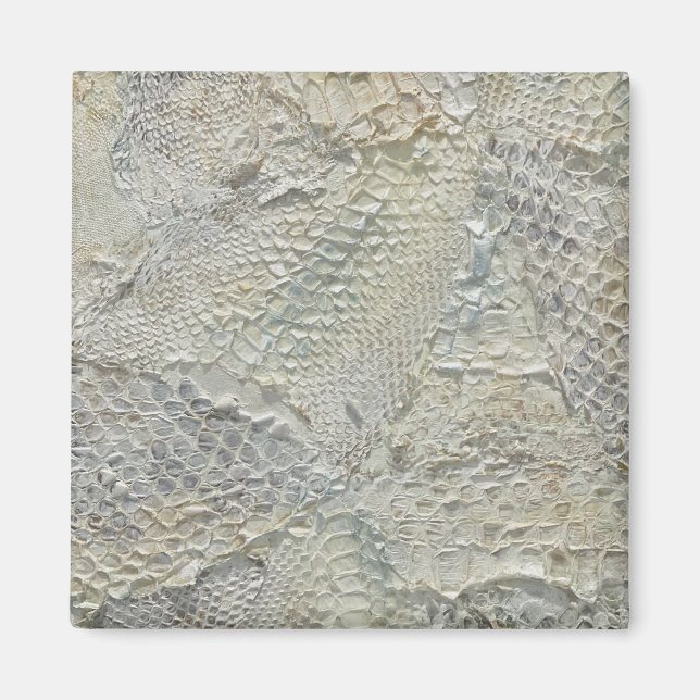 Ivory White Snake Skin Refrigerator Magnet Square (Front)