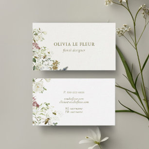 Ivory & White Stylish Minimal Botanical Business Card