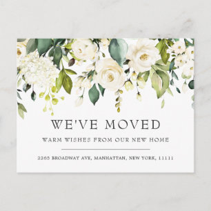 Ivory White Watercolor Flowers Moving Announcement Postcard