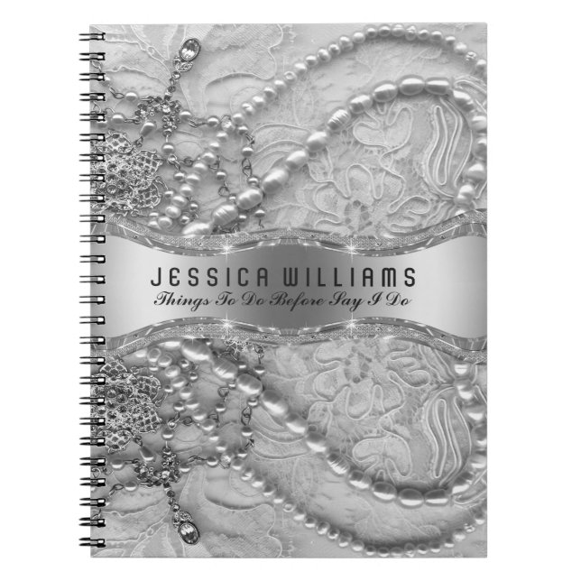Ivory White Wedding Vintage Lace & Purls Notebook (Front)