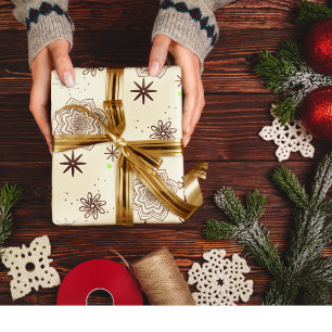 Ivory white with golden flowers and stars wrapping paper sheet