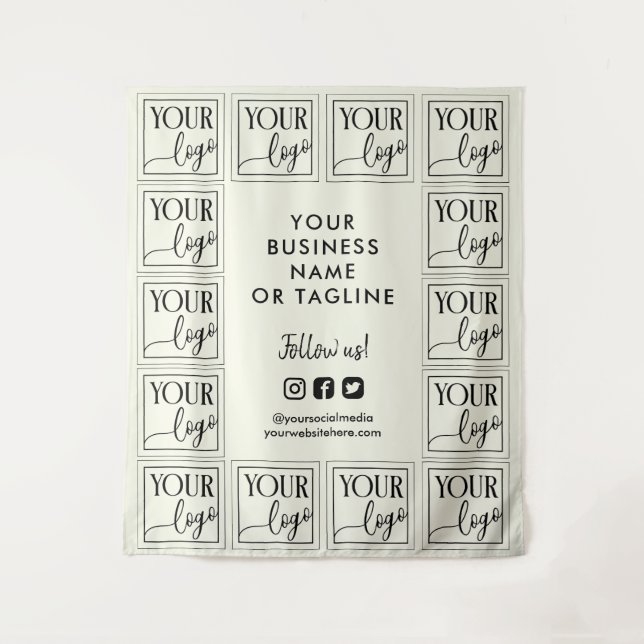 Ivory White Your Logo & Social Media Backdrop Tapestry (Front)