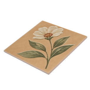 Ivory Wildflower and Olive Leaves Ceramic Tile