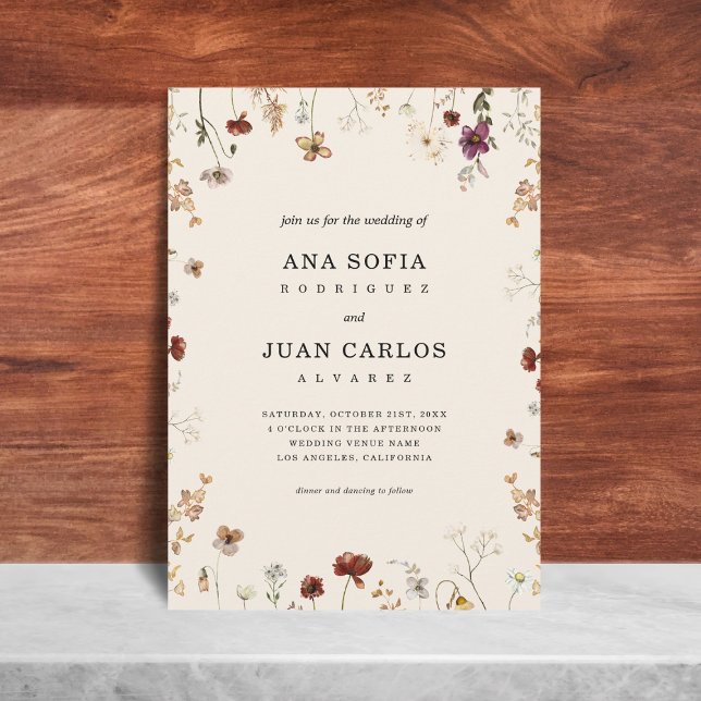 Ivory Wildflower Garden Fall QR Code RSVP Wedding Invitation (Creator Uploaded)