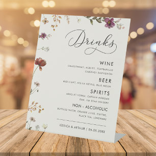 Ivory Wildflowers Fall Wedding Bar Drink Menu Pedestal Sign