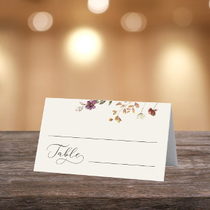 Ivory Wildflowers & Romantic Script Fall Wedding Place Card