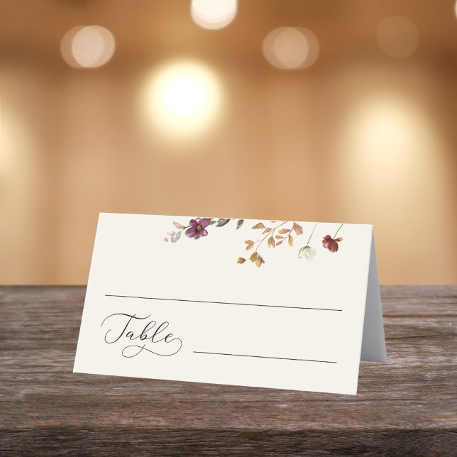 Ivory Wildflowers & Romantic Script Fall Wedding   Place Card (Creator Uploaded)