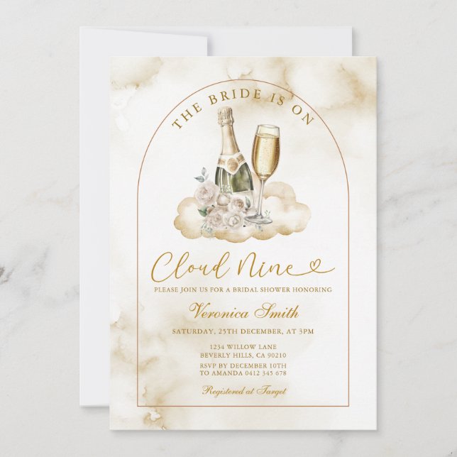 Ivory Wine The Bride is Cloud Nine Bridal Shower Invitation (Front)