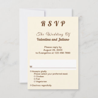 Ivory with Brown Text Portrait Wedding RSVP Card