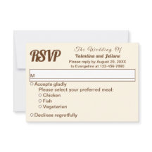 Ivory With Brown Text Wedding RSVP