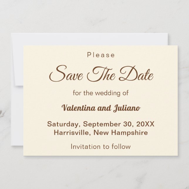 Ivory With Brown Text Wedding Save The Date (Front)