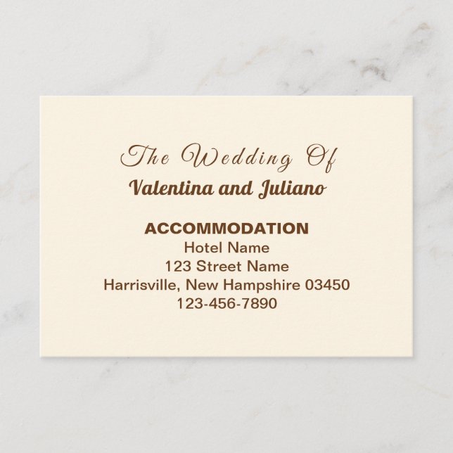 Ivory with Brown Typography Wedding Accommodation Enclosure Card (Front)