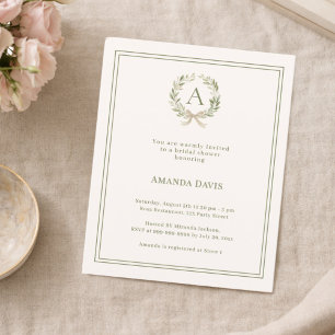 Ivory wreath monogrammed Bridal Shower invitation