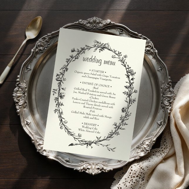 Ivory wreath wedding menu (Creator Uploaded)