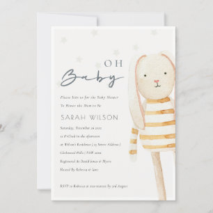 Ivory Yellow Bunny Soft Toy Oh Baby Shower Invite
