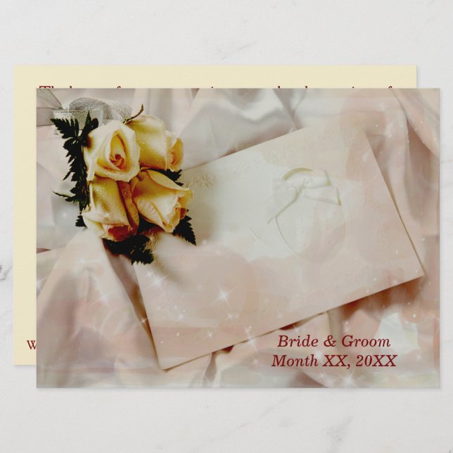 Ivory Yellow Roses Elegant Wedding Horizonal Invitation (Front/Back)