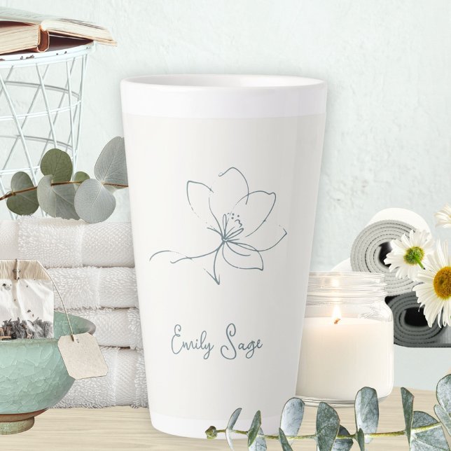 Ivory Zen Yoga Floral Line Art Coastal Blue Latte Mug (Ivory Zen Yoga Floral Line Art Coastal Blue Latte Mug ©Susanne Sachers - Sunny Wanderlust 🌞✈️)