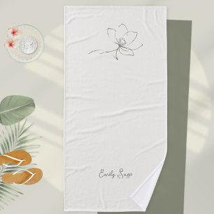 Ivory Zen Yoga Floral Line Art Sage Green Bath Towel