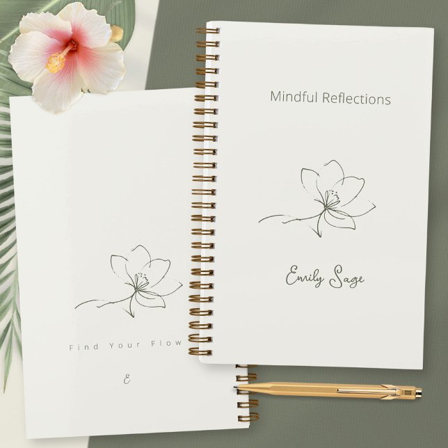 Ivory Zen Yoga Floral Line Art Sage Green Luxury Notebook (Ivory Zen Yoga Floral Line Art Sage Green Luxury Notebook ©Susanne Sachers - Sunny Wanderlust 🌞✈️)