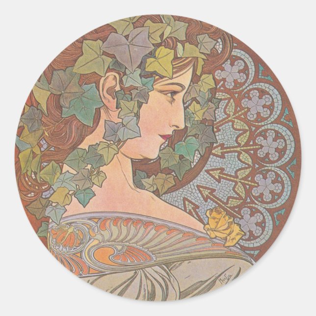 Ivy - Alphonse Mucha Classic Round Sticker (Front)