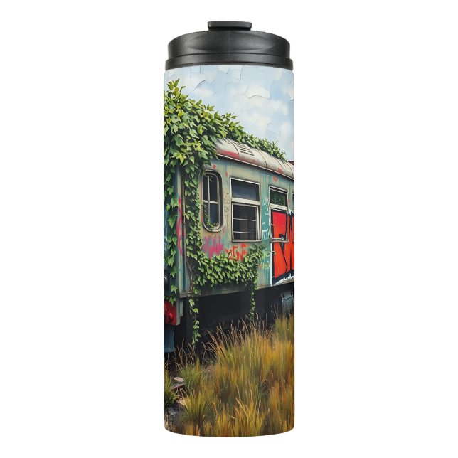 Ivy and Graffiti  Covered Abandoned Train  Thermal Tumbler (Front)