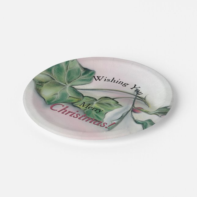 Ivy and Holly Christmas Paper Plate (Angled)