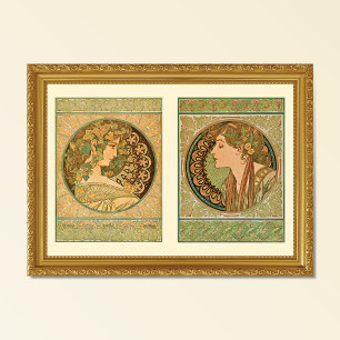 Ivy and Laurel Portraits Alphonse Mucha Poster