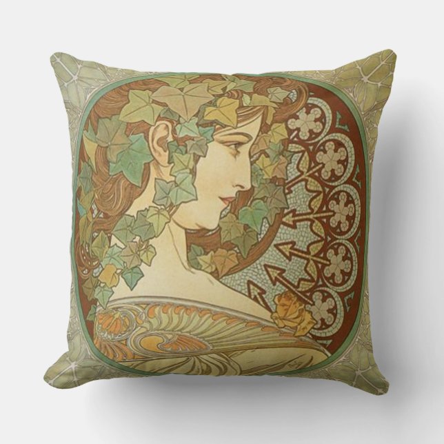 Ivy by Alphonse Mucha Cushion (Front)