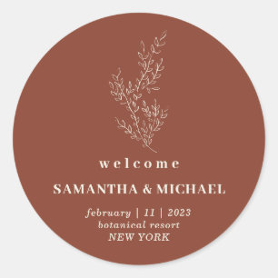Ivy Floral Terracotta Indie Welcome Wedding Classic Round Sticker