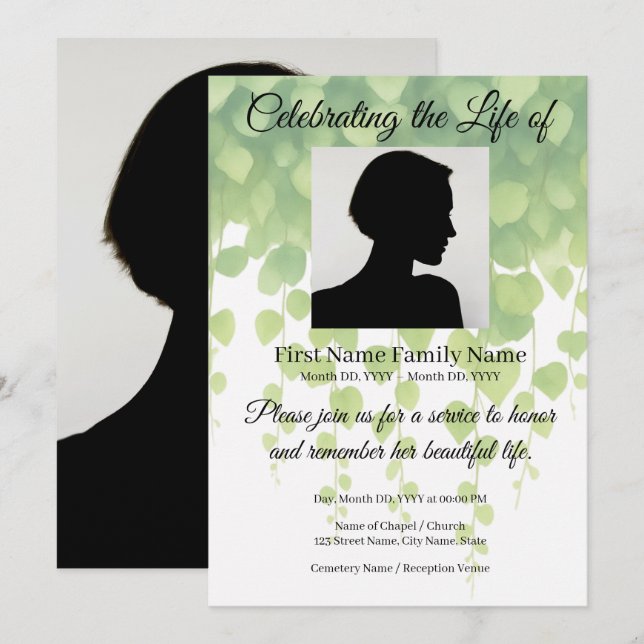Ivy foliage memorial invitation (Front/Back)
