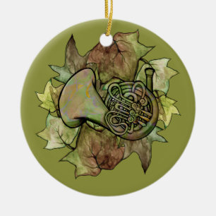 Ivy French Horn Ceramic Ornament