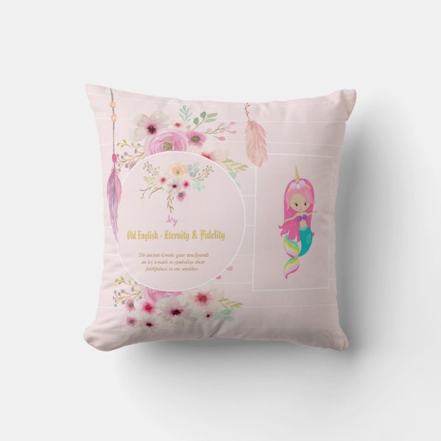IVY - Girls Name Meaning Gift Item - Pink Mermaid Cushion (Front)
