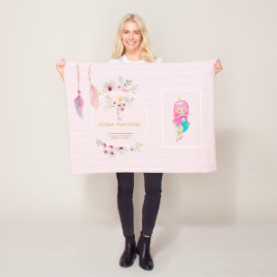 IVY - Girls Name Meaning Gift Item - Pink Mermaid Fleece Blanket