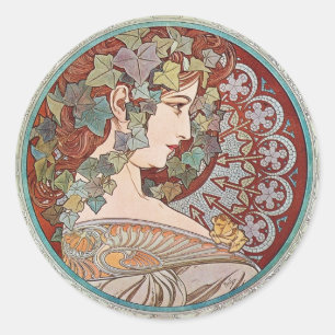 Ivy Goddess Mucha Classic Round Sticker