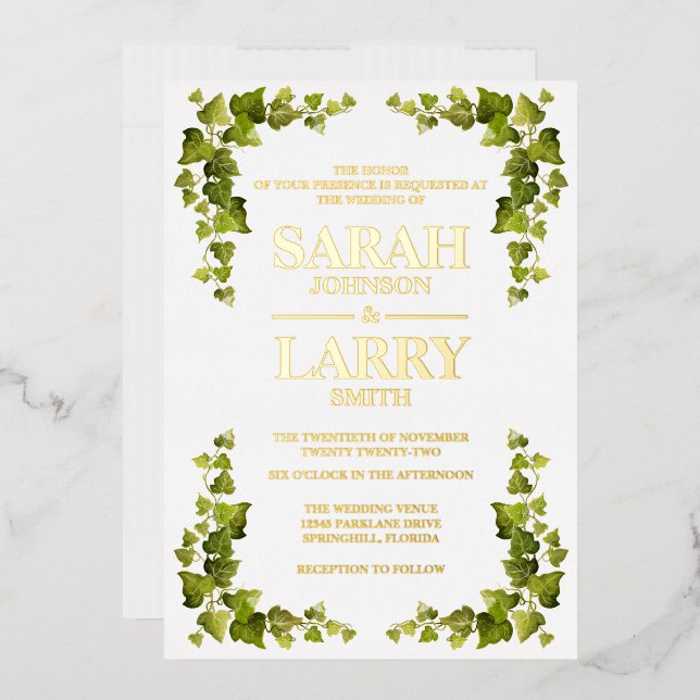 Ivy Leaf and Elegant Gold Traditional Wedding (Envelope)