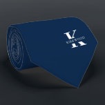 Ivy League Blue | Elegant Monogram Name |One-Sided Tie<br><div class="desc">An elegant one-sided necktie featuring a bold white monogram across a Ivy League Blue background. On top of this monogram sits your first or last name spelled out in all capitals. If you prefer a bolder look for the personal name inside of the large letter you can do the following:...</div>