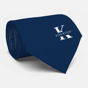 Ivy League Blue   Elegant Monogram+Name  Two-Sided Tie