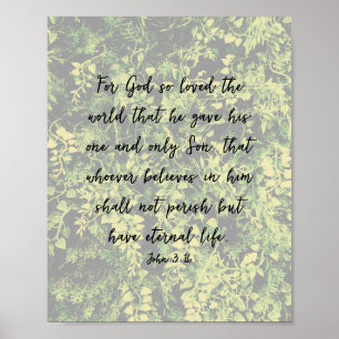 Ivy Leaves Greenery Pattern John 3:16 Bible Art Poster