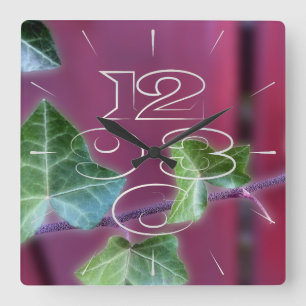 Ivy leaves square wall clock