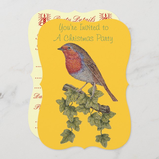 ivy leaves with christmas robin invitation (Front/Back)